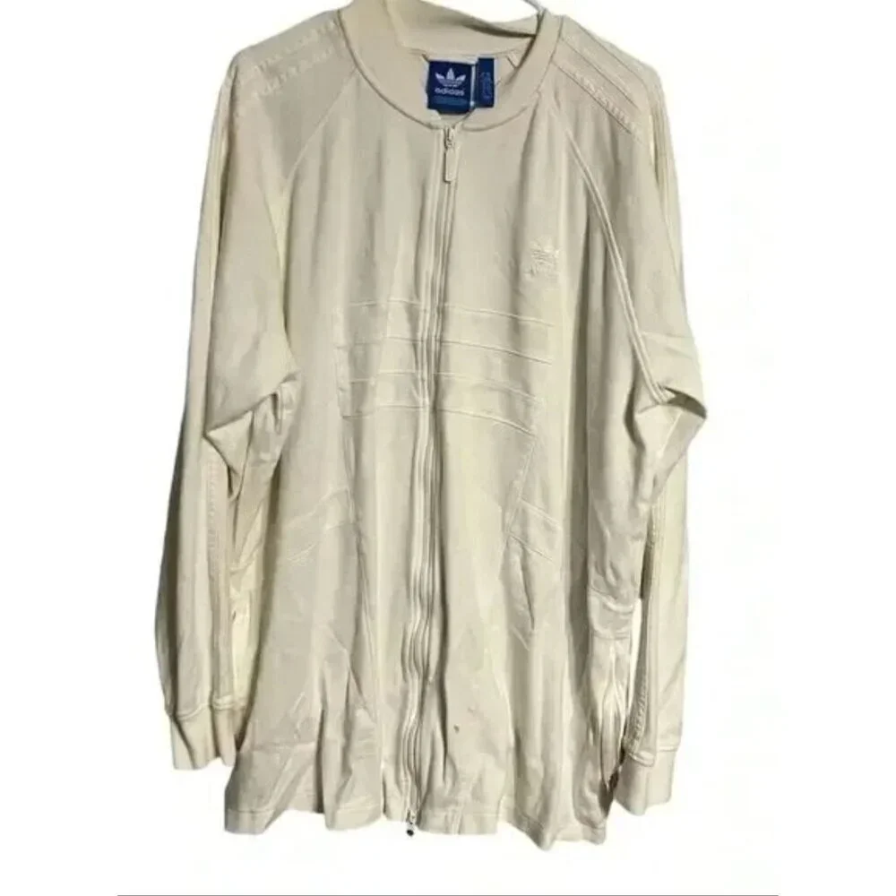 Adidas Originals White Full-Zip Sweatshirt Jacket 2XL Unisex Cotton Blend Embroi